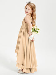 Chiffon Junior Bridesmaid Dresses Asymmetrical Cascading Skirt Peach