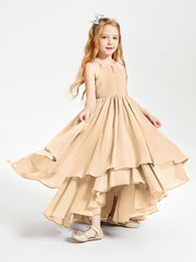 Chiffon Junior Bridesmaid Dresses Asymmetrical Cascading Skirt Peach