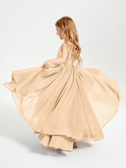 Chiffon Junior Bridesmaid Dresses Asymmetrical Cascading Skirt Peach