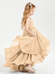 Chiffon Junior Bridesmaid Dresses Asymmetrical Cascading Skirt Peach