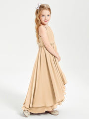 Chiffon Junior Bridesmaid Dresses Asymmetrical Cascading Skirt Peach