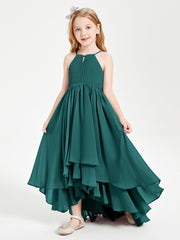 Chiffon Junior Bridesmaid Dresses Asymmetrical Cascading Skirt Peacock