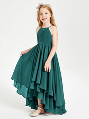 Chiffon Junior Bridesmaid Dresses Asymmetrical Cascading Skirt Peacock
