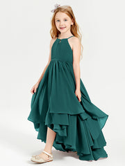 Chiffon Junior Bridesmaid Dresses Asymmetrical Cascading Skirt Peacock