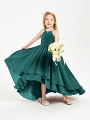 Chiffon Junior Bridesmaid Dresses Asymmetrical Cascading Skirt Peacock