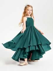 Chiffon Junior Bridesmaid Dresses Asymmetrical Cascading Skirt Peacock