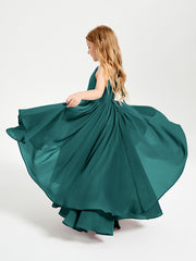 Chiffon Junior Bridesmaid Dresses Asymmetrical Cascading Skirt Peacock