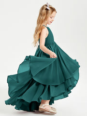 Chiffon Junior Bridesmaid Dresses Asymmetrical Cascading Skirt Peacock