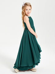 Chiffon Junior Bridesmaid Dresses Asymmetrical Cascading Skirt Peacock