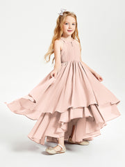 Chiffon Junior Bridesmaid Dresses Asymmetrical Cascading Skirt Pearl Pink