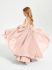 Chiffon Junior Bridesmaid Dresses Asymmetrical Cascading Skirt Pearl Pink