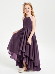 Chiffon Junior Bridesmaid Dresses Asymmetrical Cascading Skirt Plum