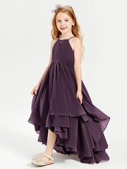 Chiffon Junior Bridesmaid Dresses Asymmetrical Cascading Skirt Plum
