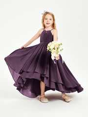 Chiffon Junior Bridesmaid Dresses Asymmetrical Cascading Skirt Plum