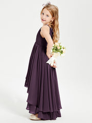 Chiffon Junior Bridesmaid Dresses Asymmetrical Cascading Skirt Plum