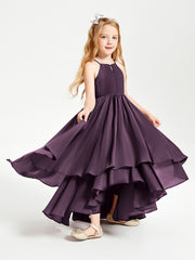 Chiffon Junior Bridesmaid Dresses Asymmetrical Cascading Skirt Plum