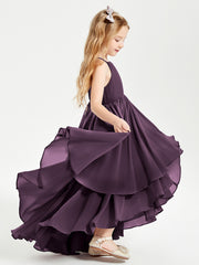 Chiffon Junior Bridesmaid Dresses Asymmetrical Cascading Skirt Plum