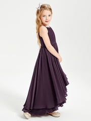 Chiffon Junior Bridesmaid Dresses Asymmetrical Cascading Skirt Plum