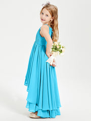 Chiffon Junior Bridesmaid Dresses Asymmetrical Cascading Skirt Pool