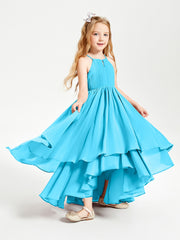 Chiffon Junior Bridesmaid Dresses Asymmetrical Cascading Skirt Pool