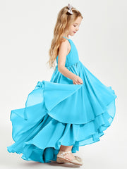 Chiffon Junior Bridesmaid Dresses Asymmetrical Cascading Skirt Pool