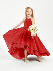 Chiffon Junior Bridesmaid Dresses Asymmetrical Cascading Skirt Red