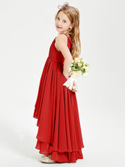 Chiffon Junior Bridesmaid Dresses Asymmetrical Cascading Skirt Red