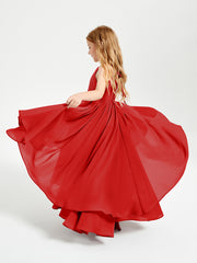 Chiffon Junior Bridesmaid Dresses Asymmetrical Cascading Skirt Red
