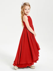 Chiffon Junior Bridesmaid Dresses Asymmetrical Cascading Skirt Red