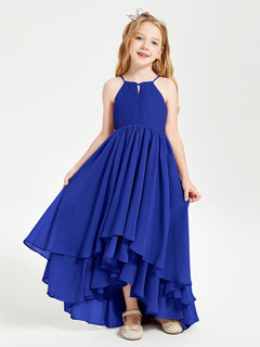 Chiffon Junior Bridesmaid Dresses Asymmetrical Cascading Skirt Royal Blue