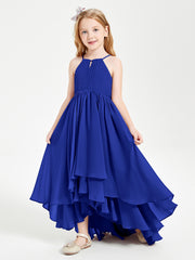 Chiffon Junior Bridesmaid Dresses Asymmetrical Cascading Skirt Royal Blue