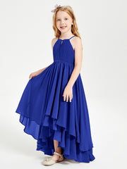 Chiffon Junior Bridesmaid Dresses Asymmetrical Cascading Skirt Royal Blue