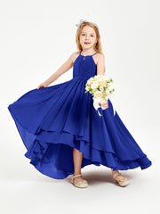 Chiffon Junior Bridesmaid Dresses Asymmetrical Cascading Skirt Royal Blue