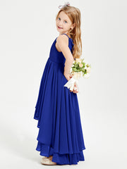 Chiffon Junior Bridesmaid Dresses Asymmetrical Cascading Skirt Royal Blue
