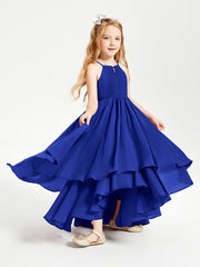 Chiffon Junior Bridesmaid Dresses Asymmetrical Cascading Skirt Royal Blue