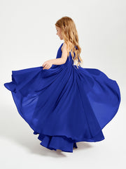 Chiffon Junior Bridesmaid Dresses Asymmetrical Cascading Skirt Royal Blue