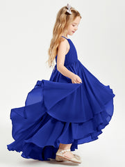 Chiffon Junior Bridesmaid Dresses Asymmetrical Cascading Skirt Royal Blue