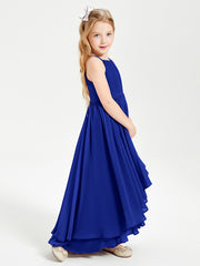 Chiffon Junior Bridesmaid Dresses Asymmetrical Cascading Skirt Royal Blue