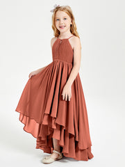 Chiffon Junior Bridesmaid Dresses Asymmetrical Cascading Skirt Rust