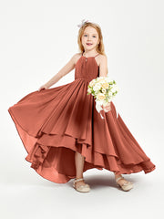 Chiffon Junior Bridesmaid Dresses Asymmetrical Cascading Skirt Rust