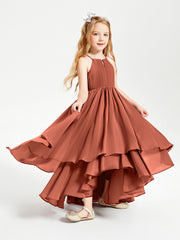 Chiffon Junior Bridesmaid Dresses Asymmetrical Cascading Skirt Rust