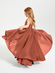 Chiffon Junior Bridesmaid Dresses Asymmetrical Cascading Skirt Rust