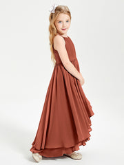 Chiffon Junior Bridesmaid Dresses Asymmetrical Cascading Skirt Rust