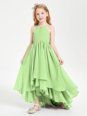 Chiffon Junior Bridesmaid Dresses Asymmetrical Cascading Skirt Sage