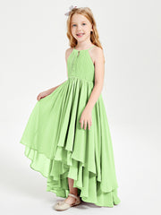 Chiffon Junior Bridesmaid Dresses Asymmetrical Cascading Skirt Sage