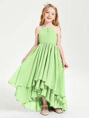Chiffon Junior Bridesmaid Dresses Asymmetrical Cascading Skirt Sage