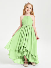 Chiffon Junior Bridesmaid Dresses Asymmetrical Cascading Skirt Sage