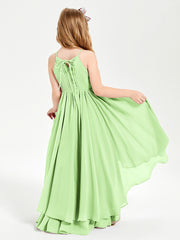 Chiffon Junior Bridesmaid Dresses Asymmetrical Cascading Skirt Sage