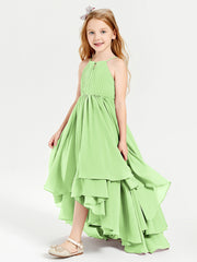 Chiffon Junior Bridesmaid Dresses Asymmetrical Cascading Skirt Sage