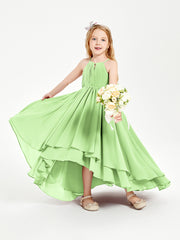 Chiffon Junior Bridesmaid Dresses Asymmetrical Cascading Skirt Sage